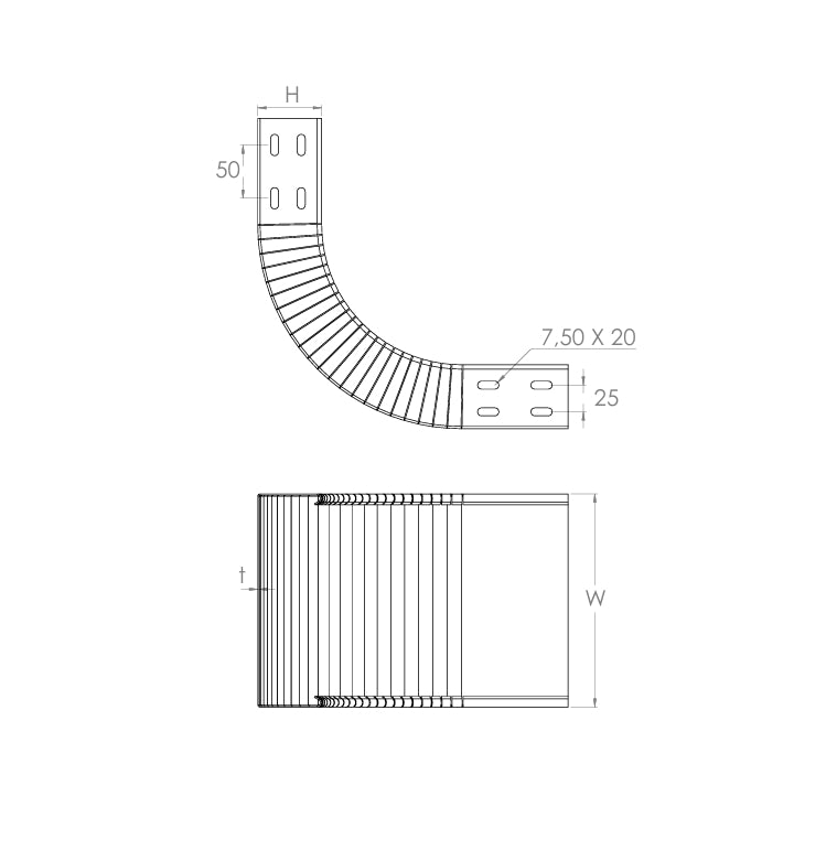 Steigestück für Kabelrinnen 60x100mm Stahl