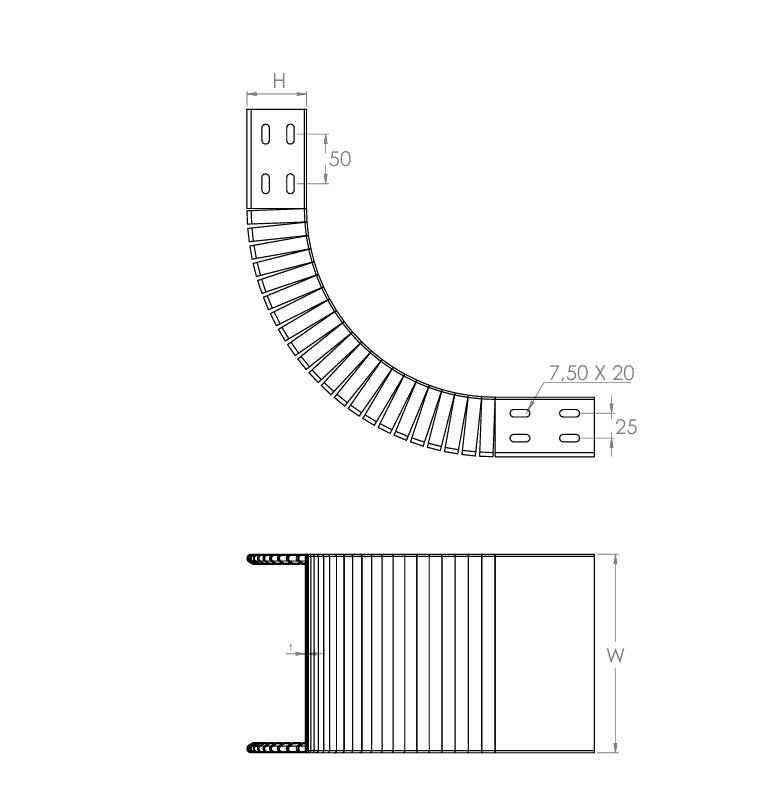 Steigestück für Kabelrinnen 60x100mm Stahl