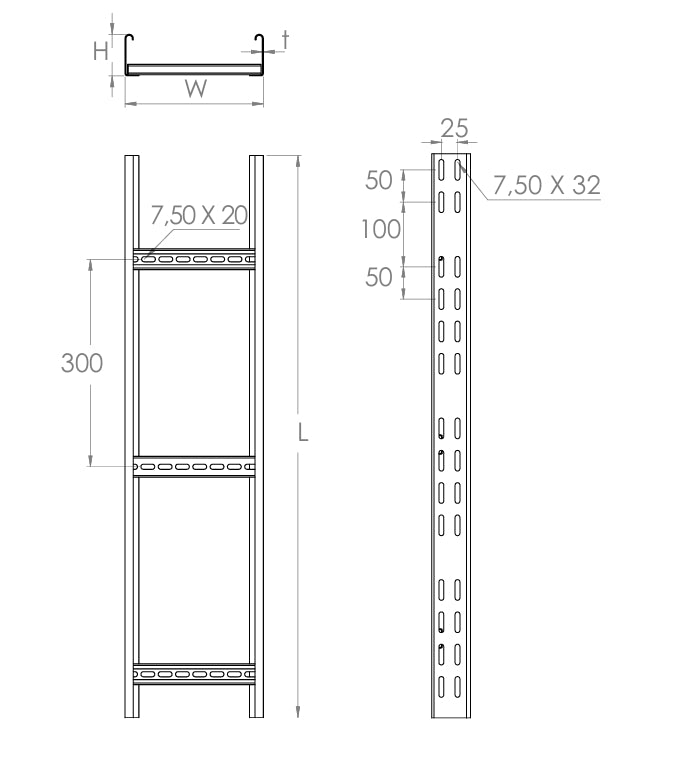 Kabelleiter 60X100 mm Stahl